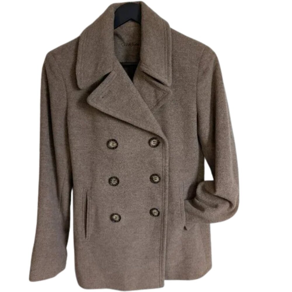 Vintage Calvin Klein Double Breasted Wool/Silk Pea Coat | Oat Women's Size 10